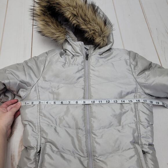 Lands End silver down alternative long puffer jacket winter coat fur - Picture 3 of 10